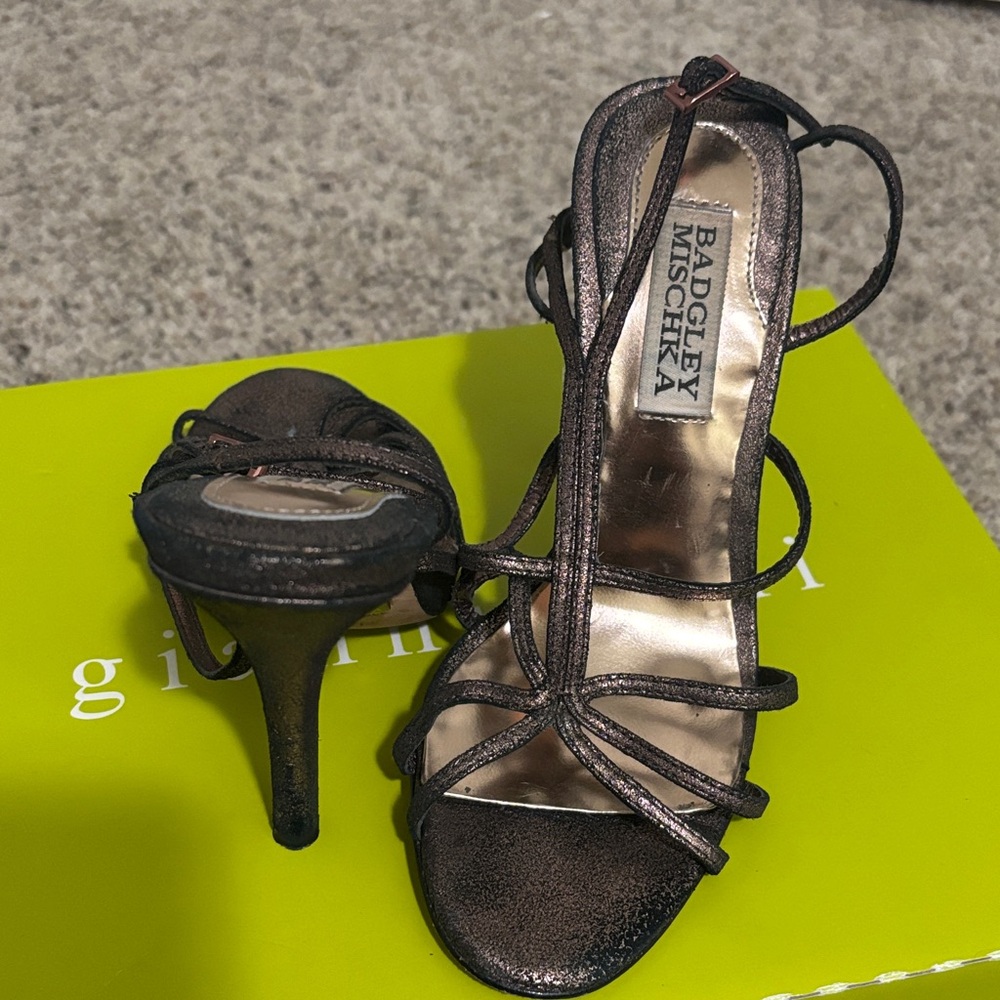 Badgley Mischka Metallic Black Strappy Heels
